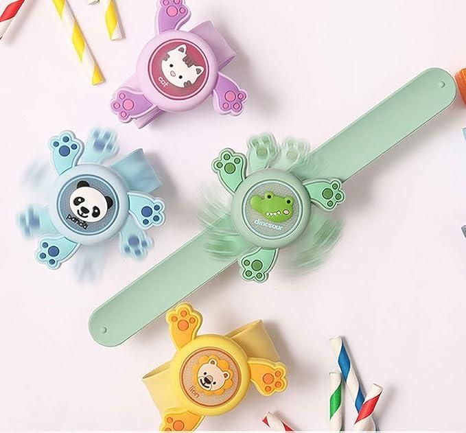 LED Light Kids Rakhi Spinning Toy Boy Girl Spinning Slap Band Cartoon Bracelet