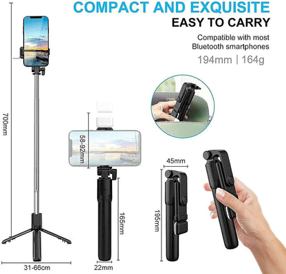 Extendable Flash 3-in-1 Selfie Stick Tripod with Bluetooth Remote